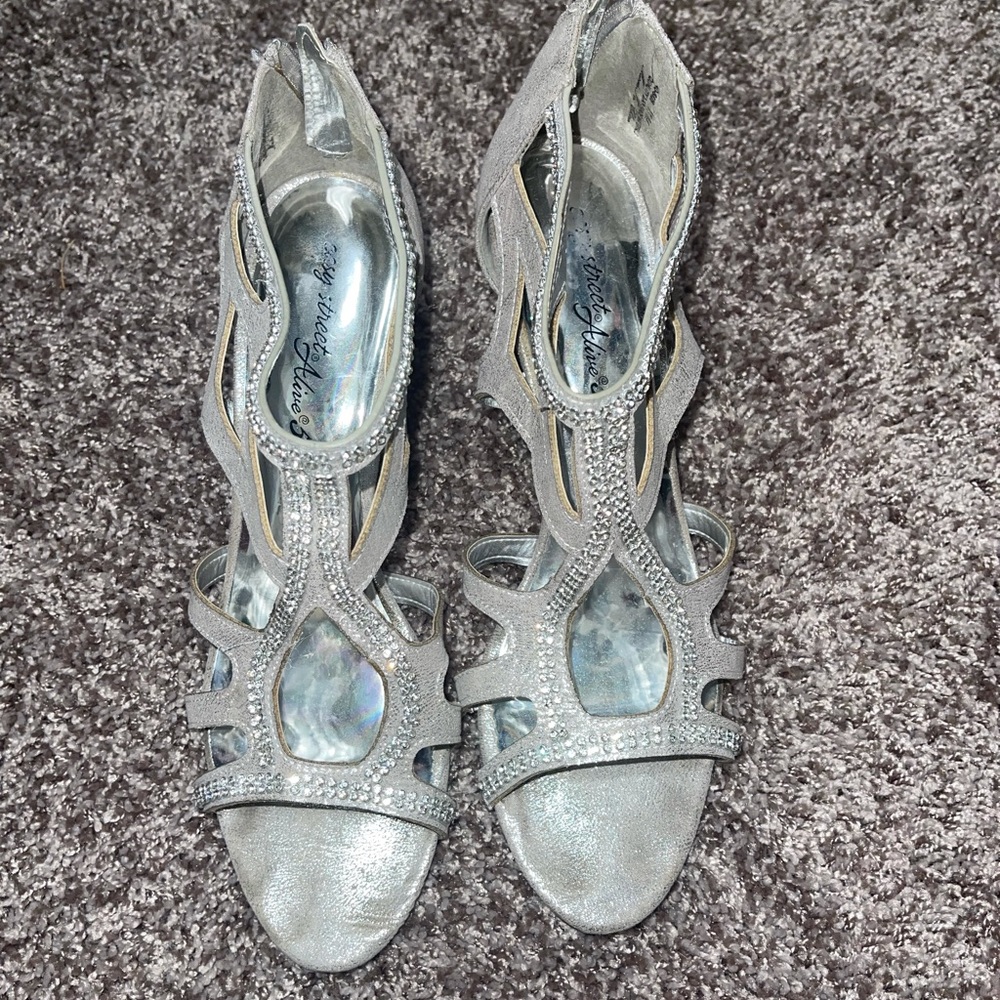 Silver inch heels with rhinestones